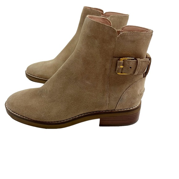 Cole Haan Size 7B Tan Sand Suede Leather Hampshire Buckle Bootie - Picture 3 of 14